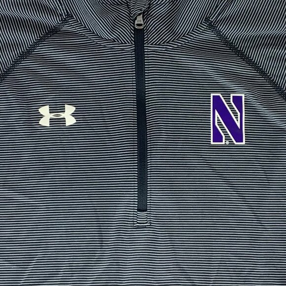 Northwestern Wildcats Black White Striped Under Armour Athletic Pullover Mens XL - Picture 2 of 4
